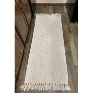 New Boho Runner Rug Washable 2'x5' Woven Beige Cotton Farmhouse Kitchen Rugs